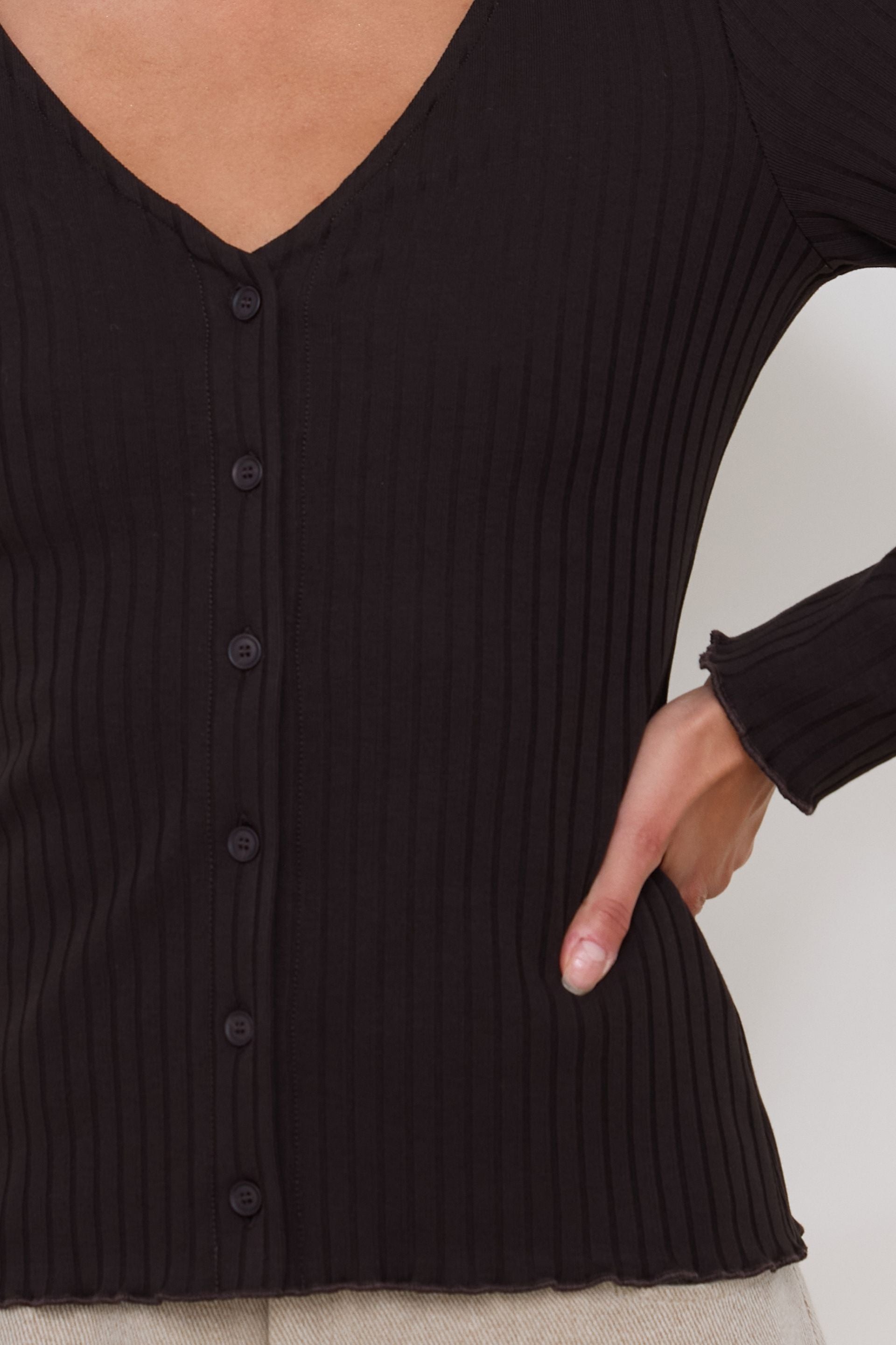 Cream V-neck button-down blouse
