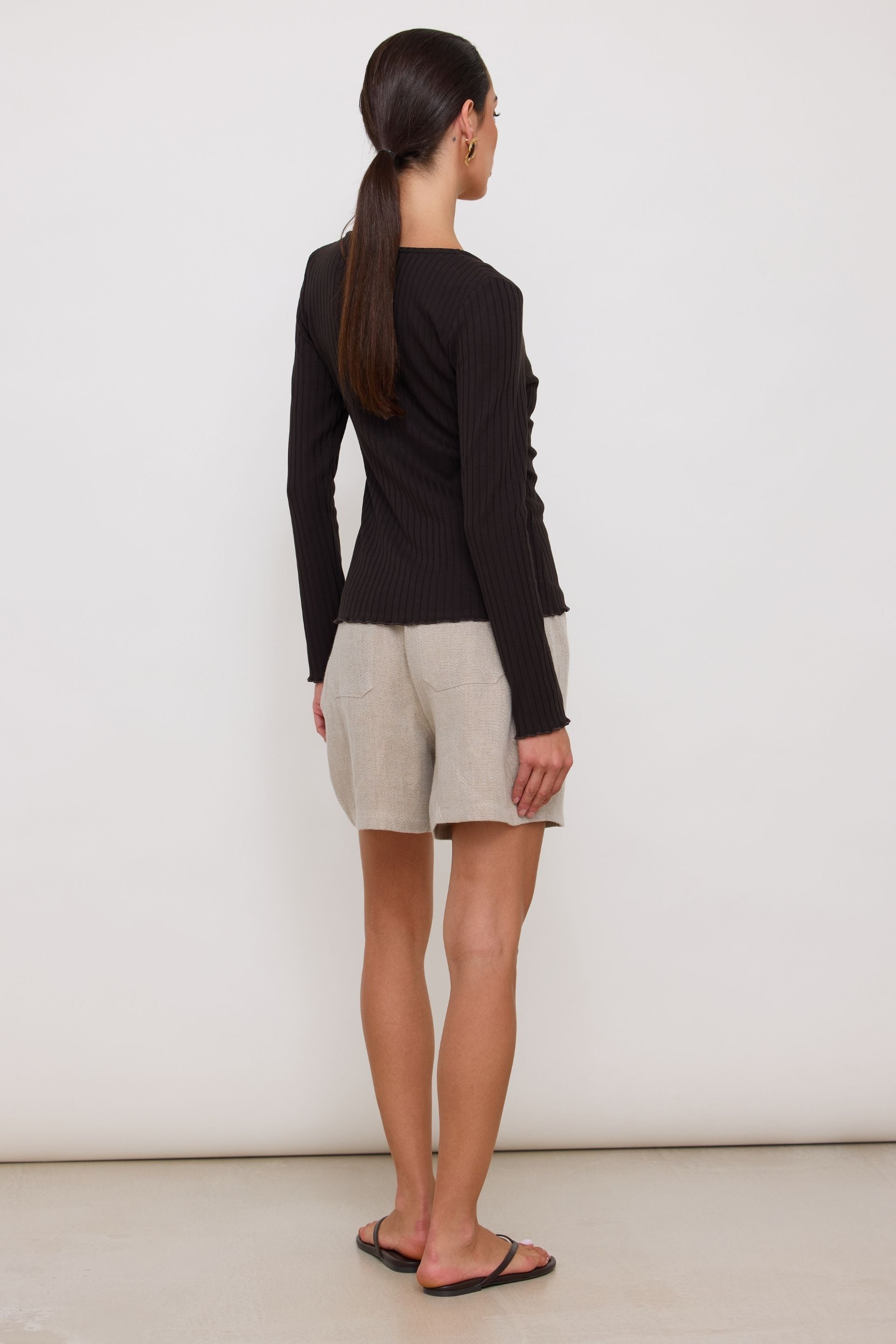 Cream V-neck button-down blouse