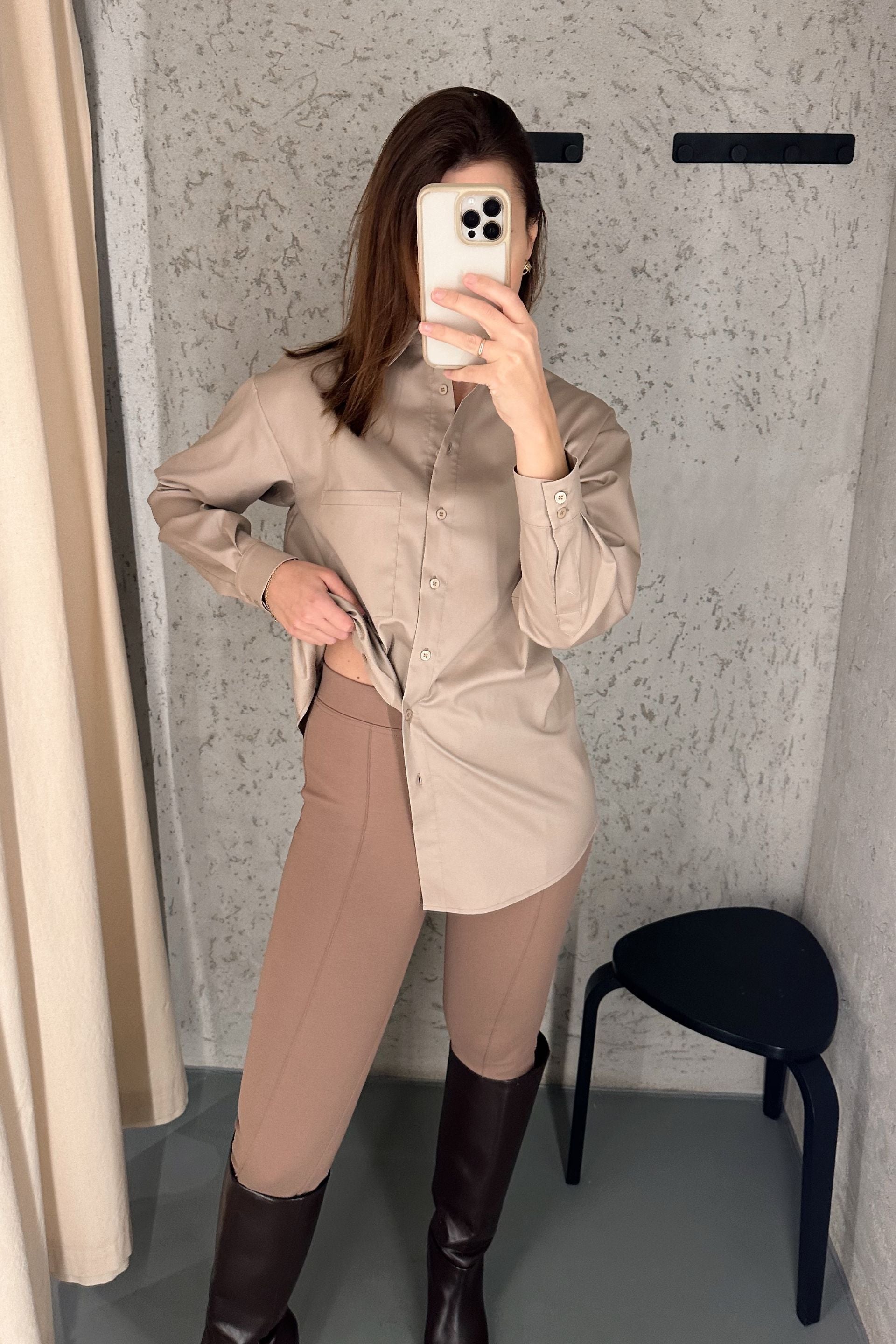 Legginsy z kantem z wiskozy capuccino