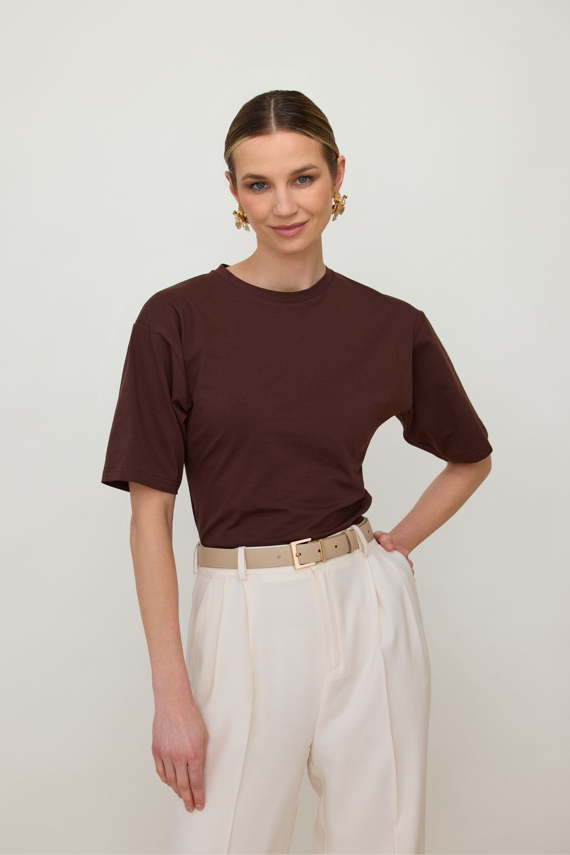 Cream wide leg trousers