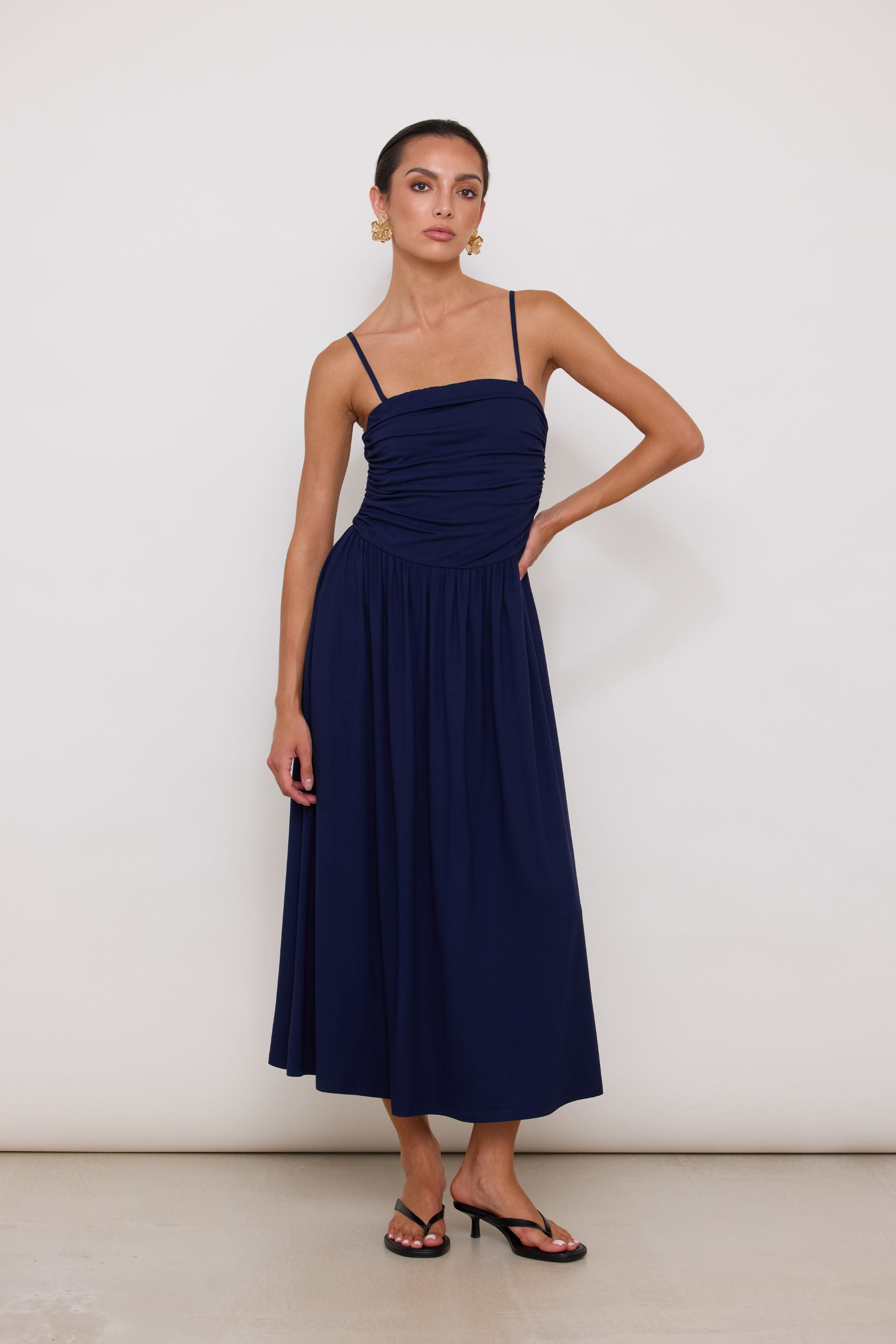 White ruched dress with detachable straps