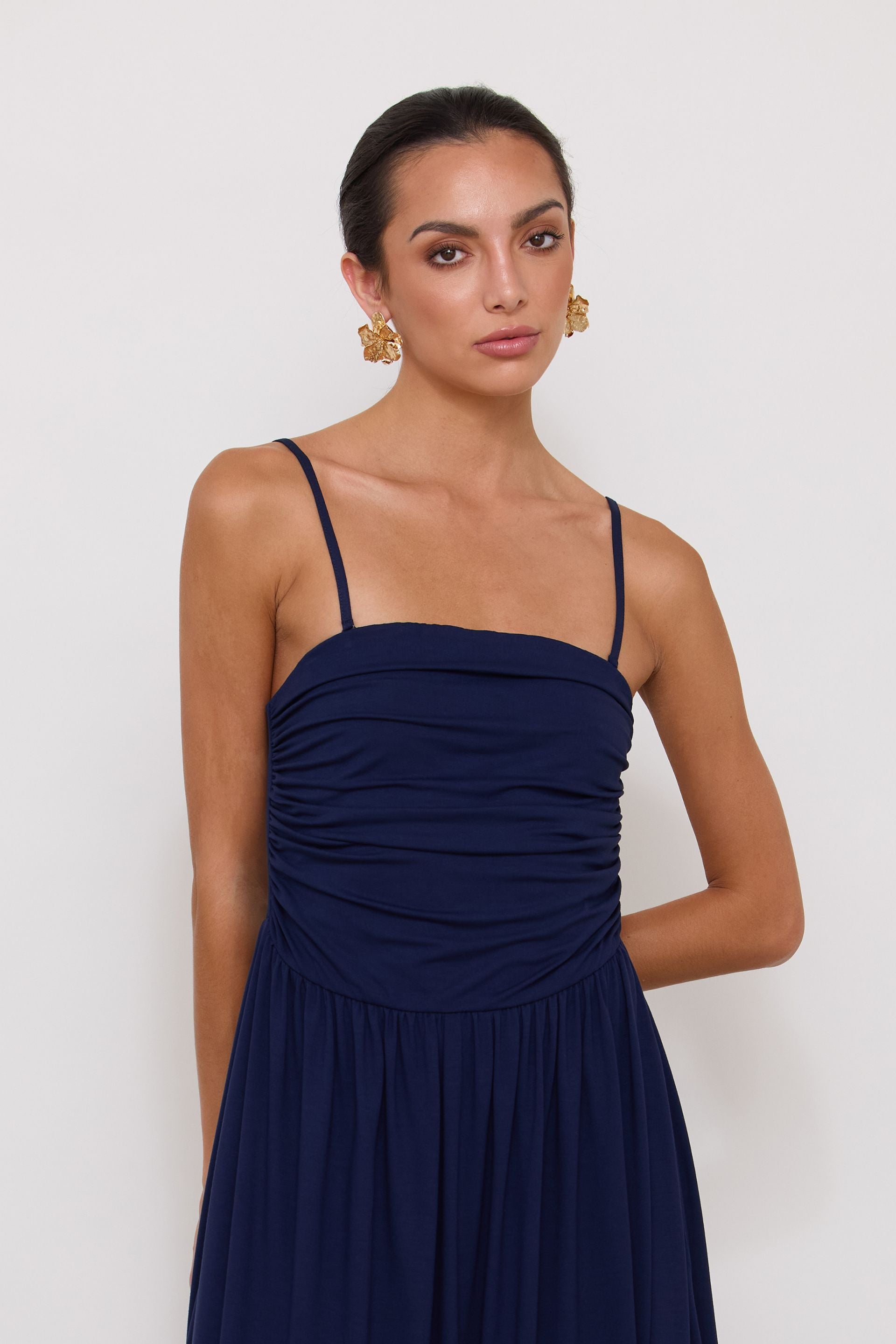 White ruched dress with detachable straps