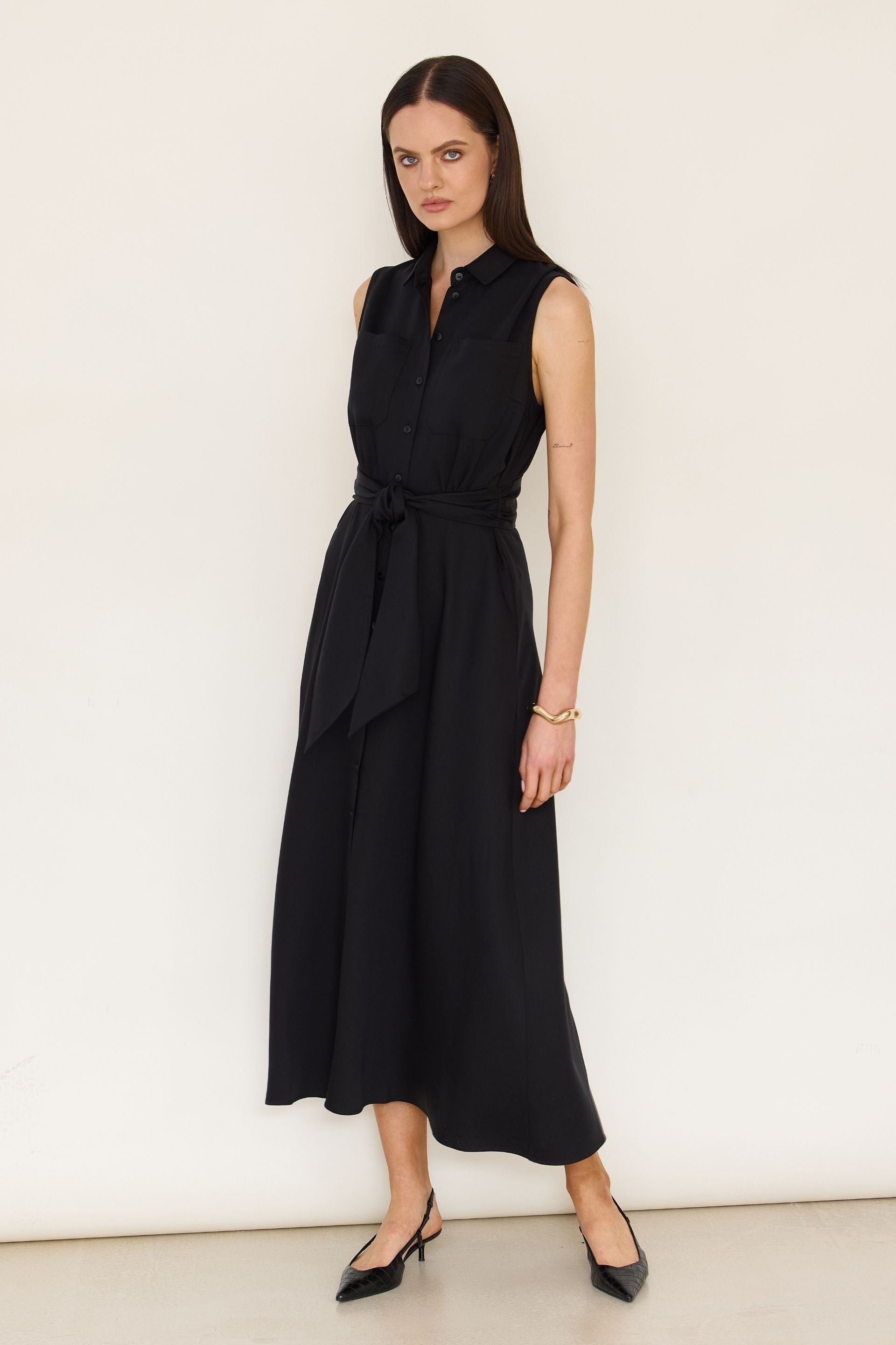 Black lyocell shirt dress