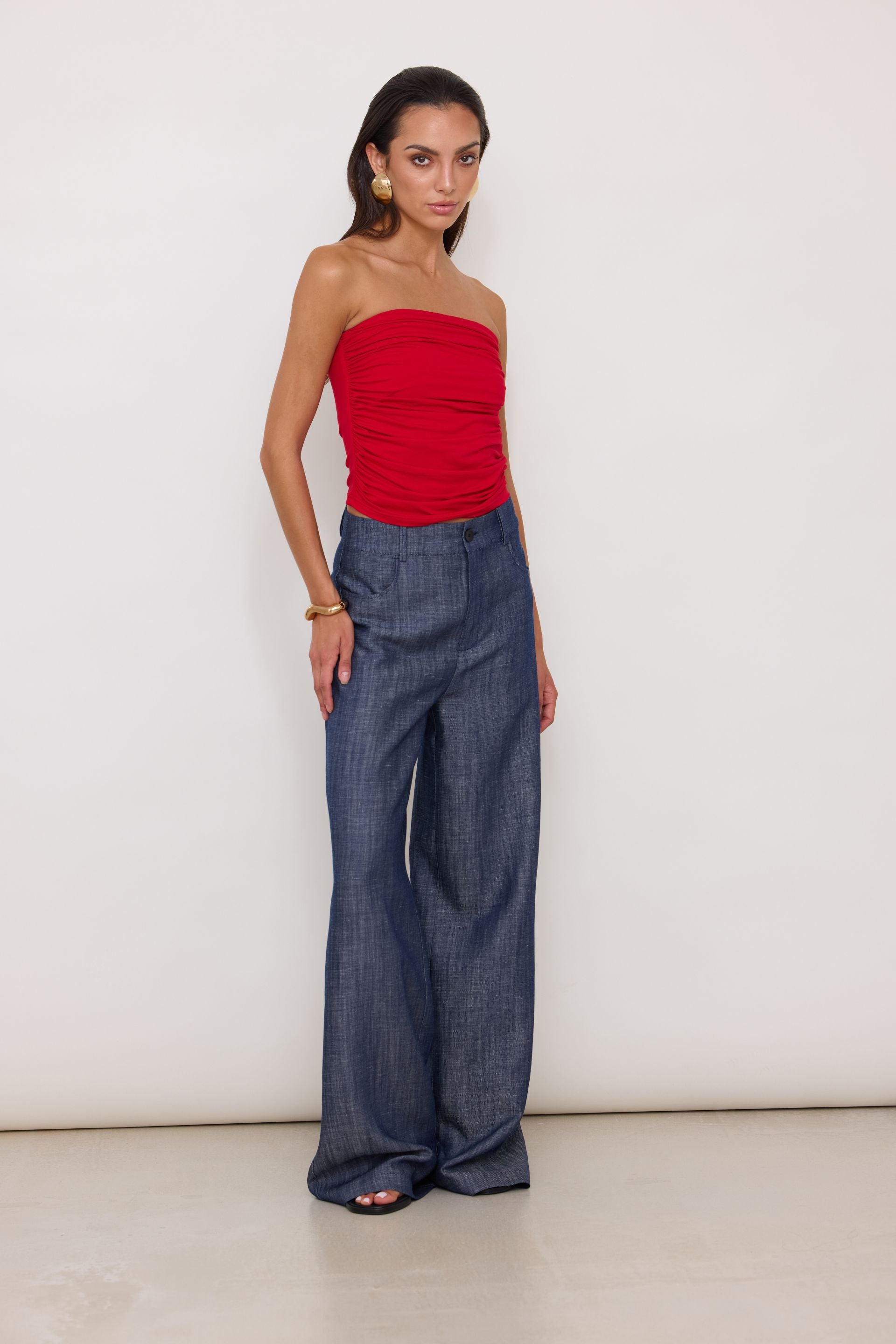 Spodnie jeansowe z szerokimi nogawkami z tencelu i lnu