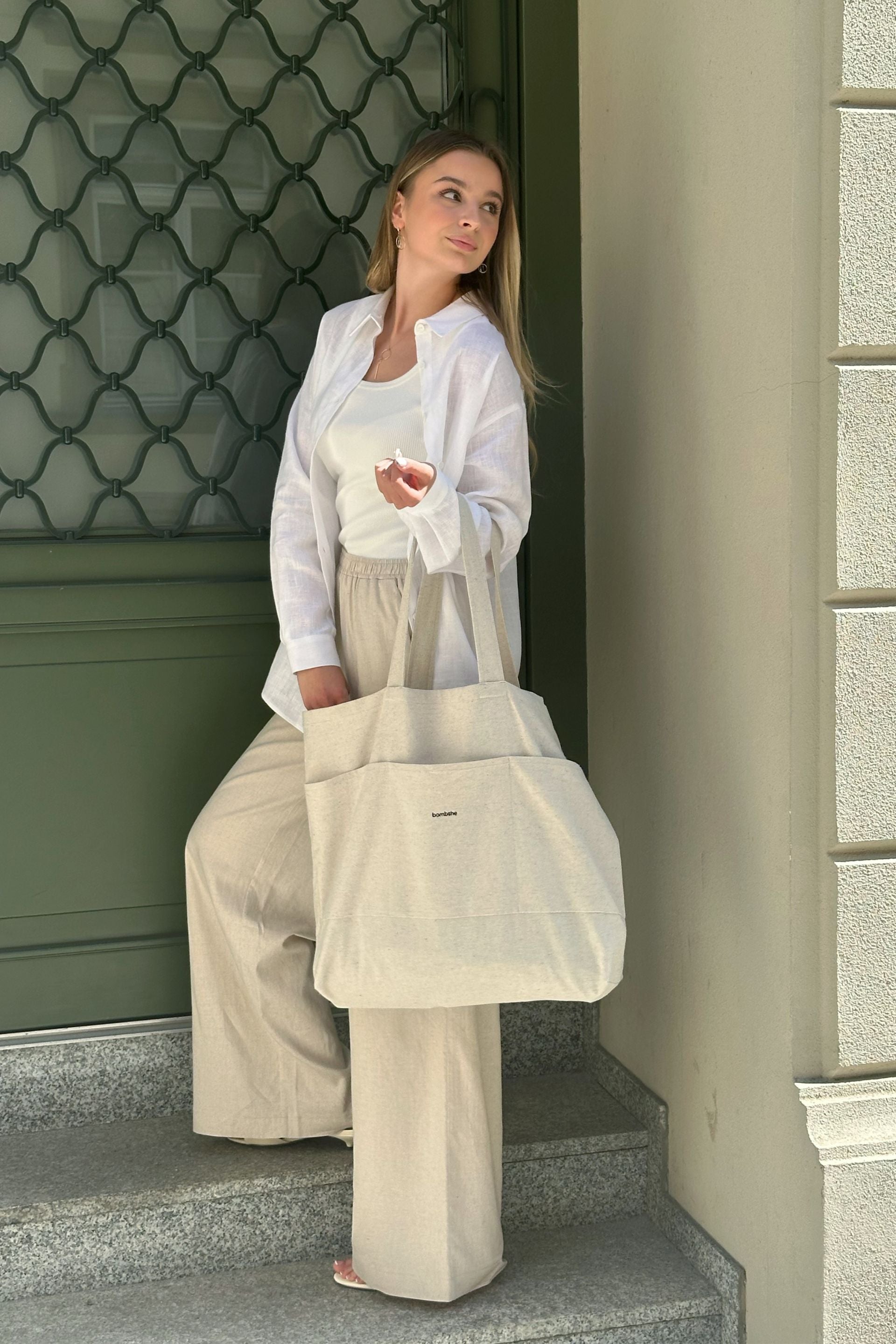 Torba typu shopper jasny beż