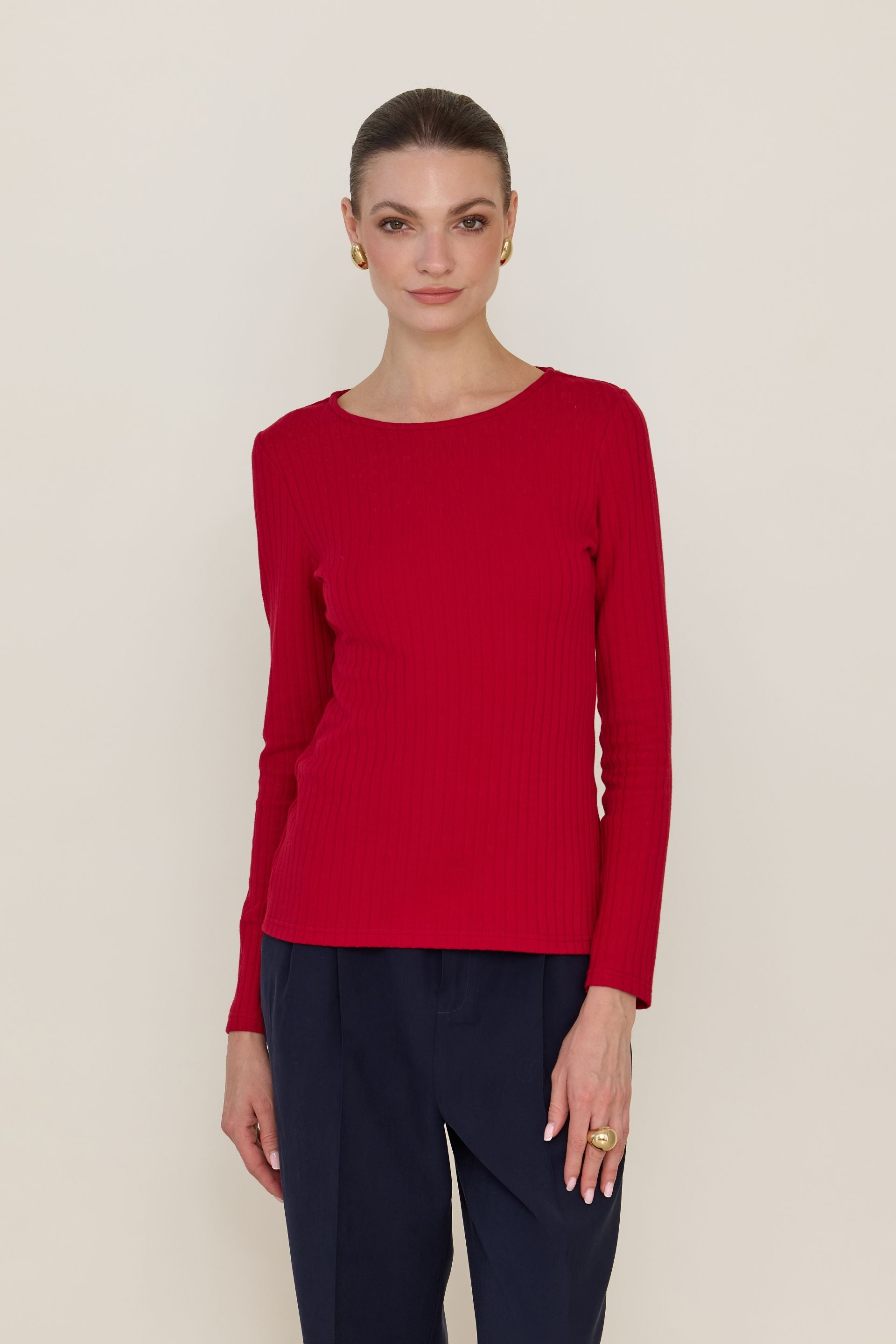 Longsleeve w szerszy prążek karminowa czerwień