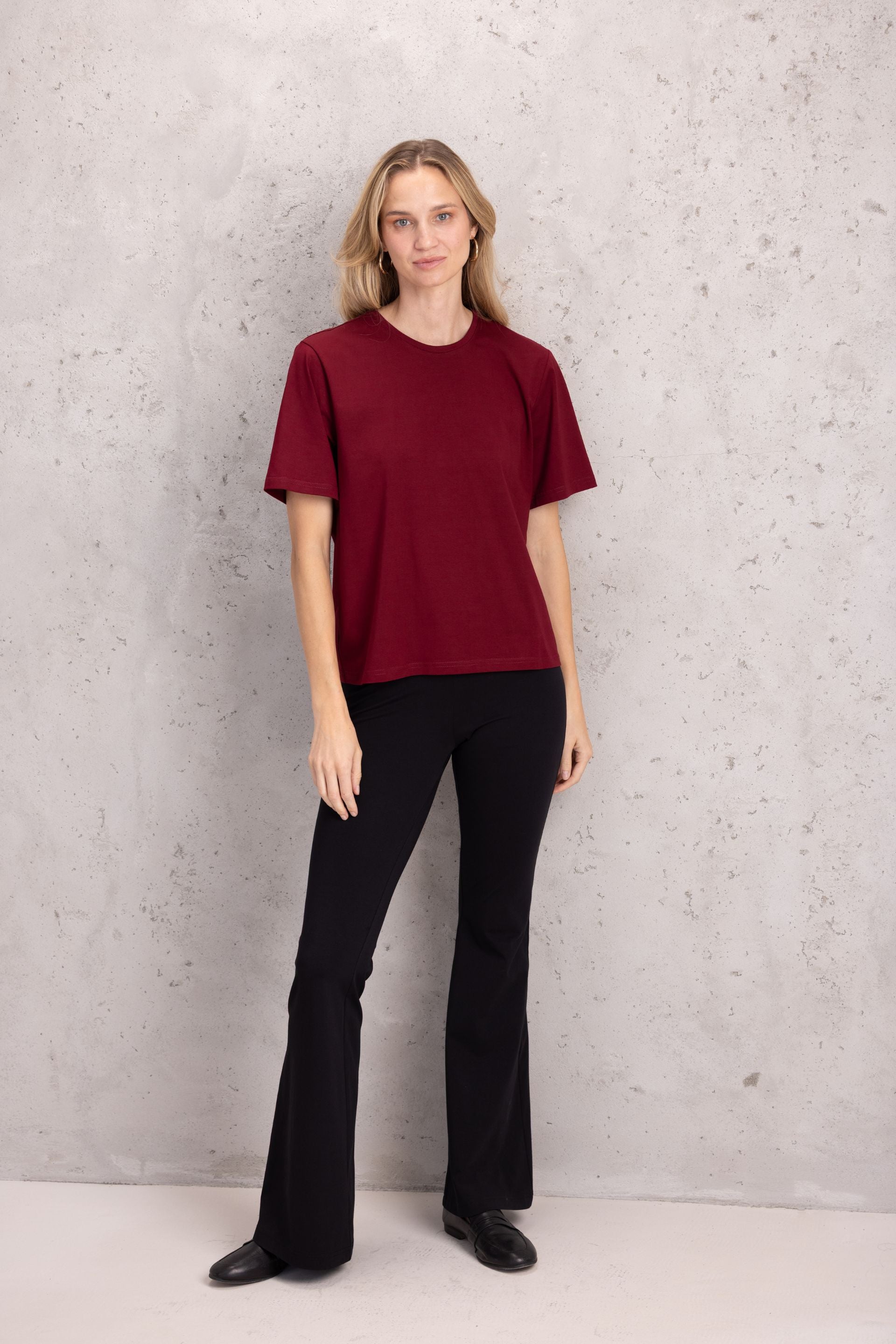 Basic boxy t-shirt in burgundy