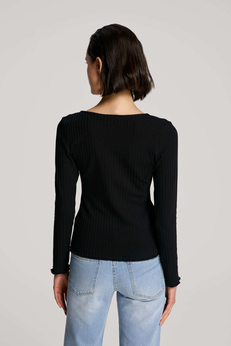 Black V-neck button-down blouse