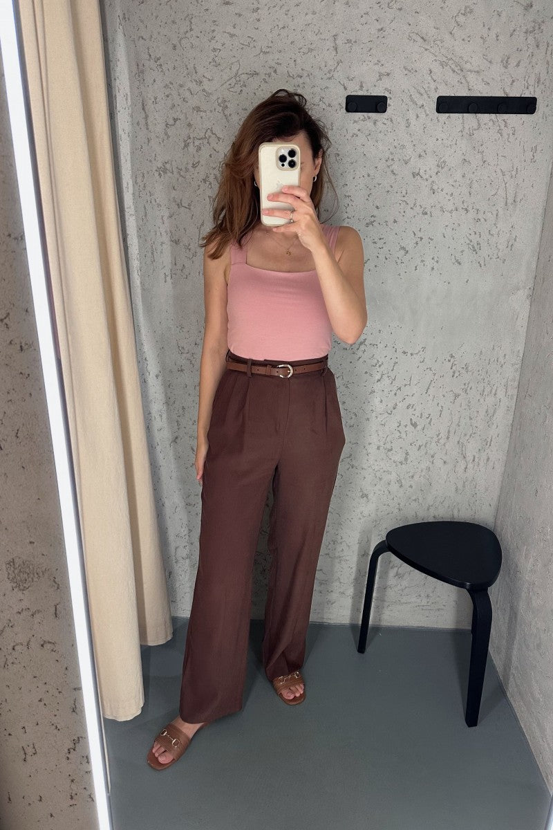 Pink square neckline blouse