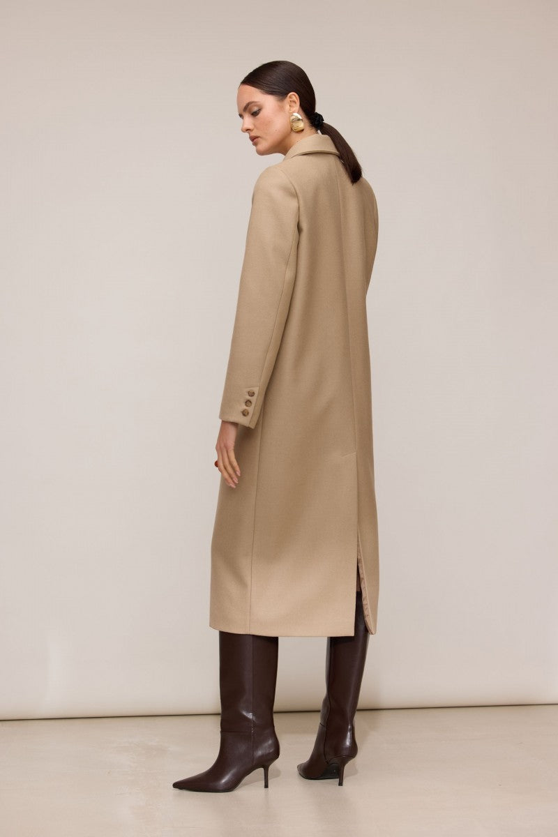 Classic double-breasted merino wool coat in beige