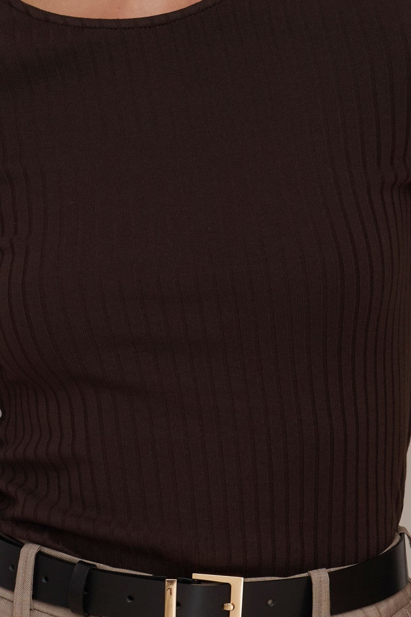 Longsleeve w szerszy prążek gorzka czekolada
