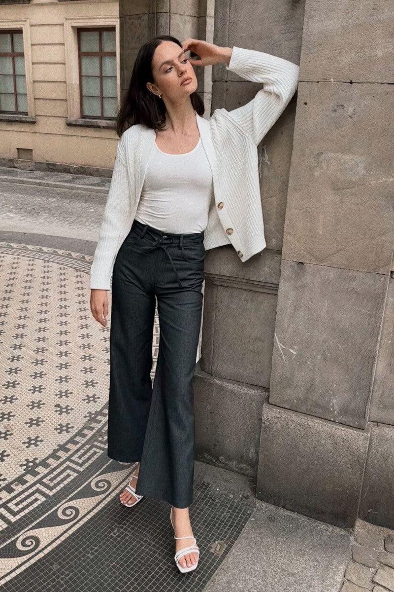 Anthracite denim trousers with belt
