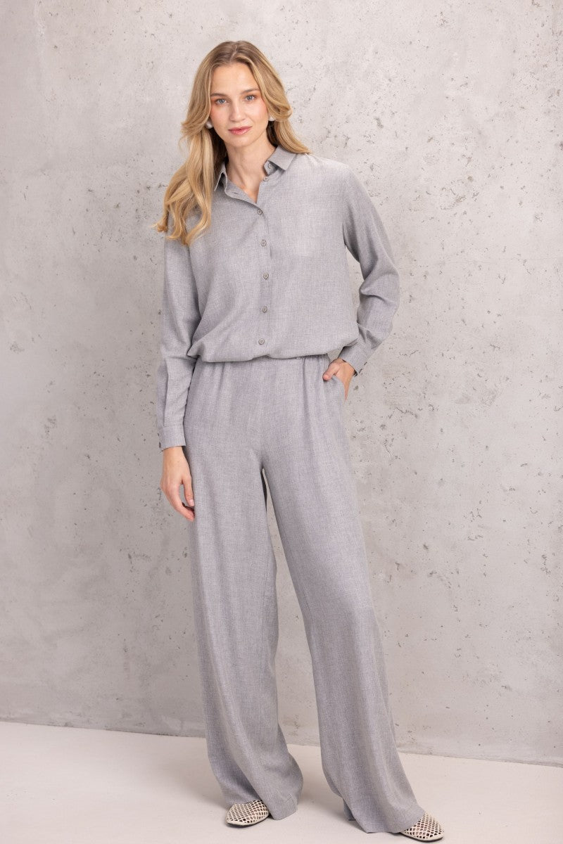 Wide-cut trousers with elastic waistband and belt loops, gray