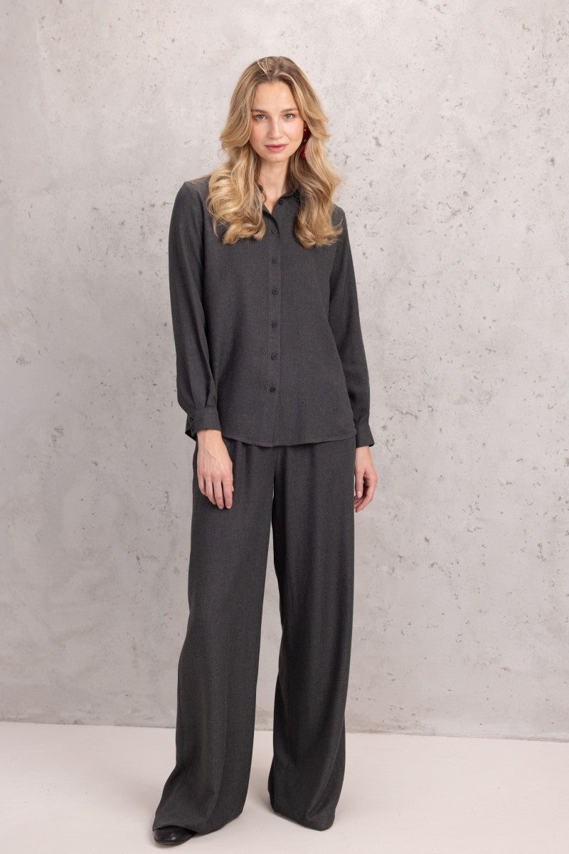 Anthracite wide-cut trousers with elastic waistband and belt loops