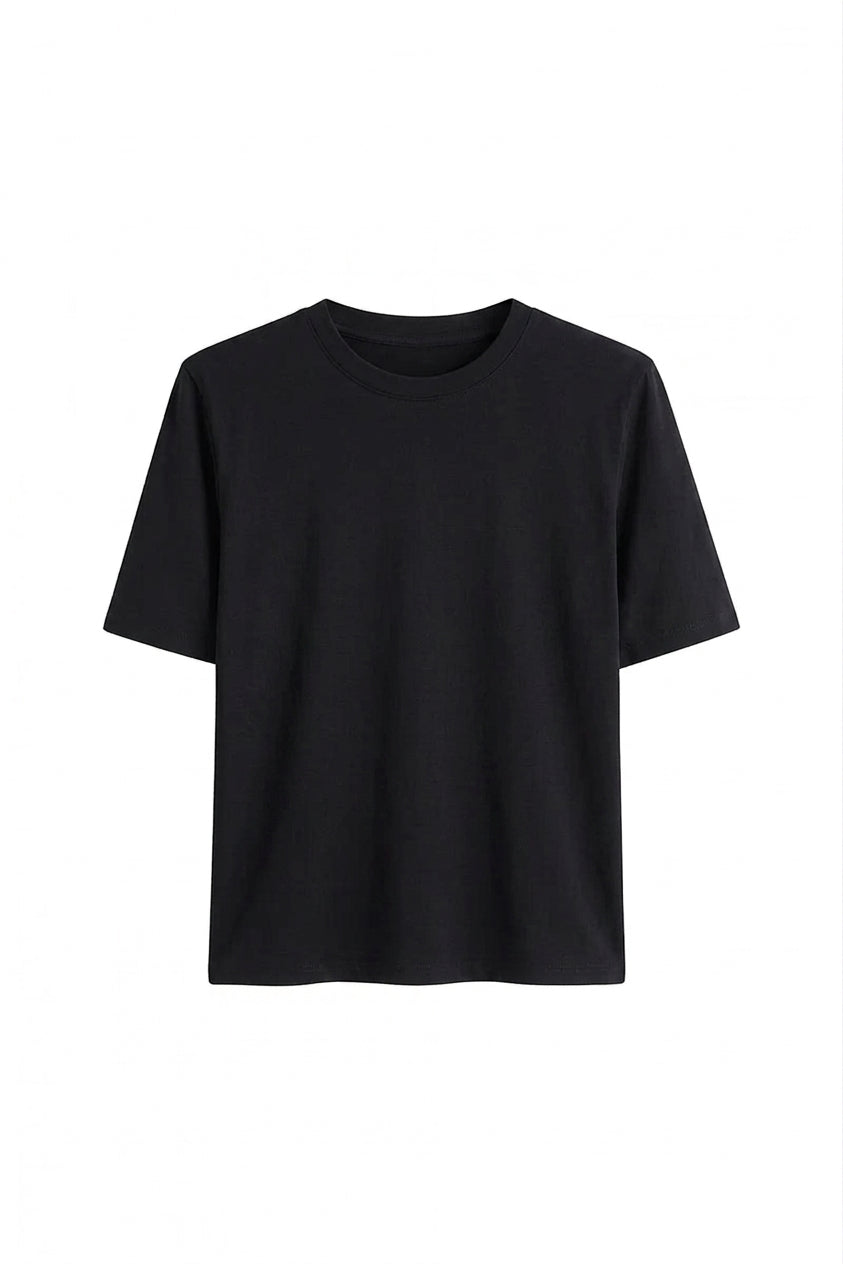 T-shirt basic o pudełkowym kroju czarny - packshot