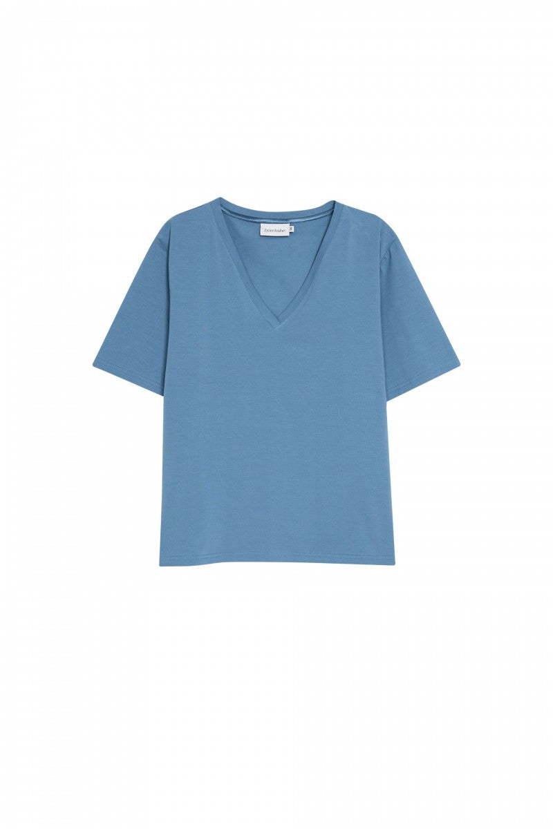 T-shirt o kroju pudełkowym z dekoltem typu v w kolorze denim - packshot