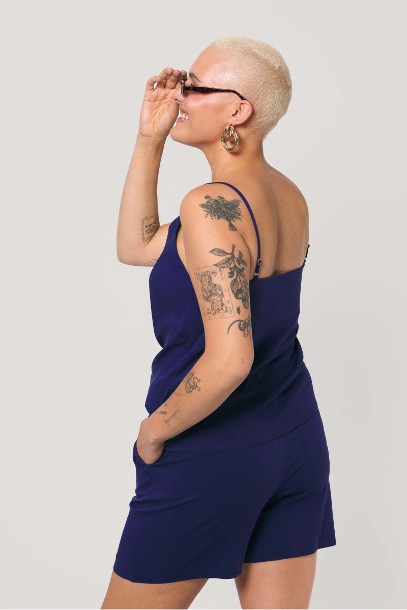 Navy blue viscose strappy top