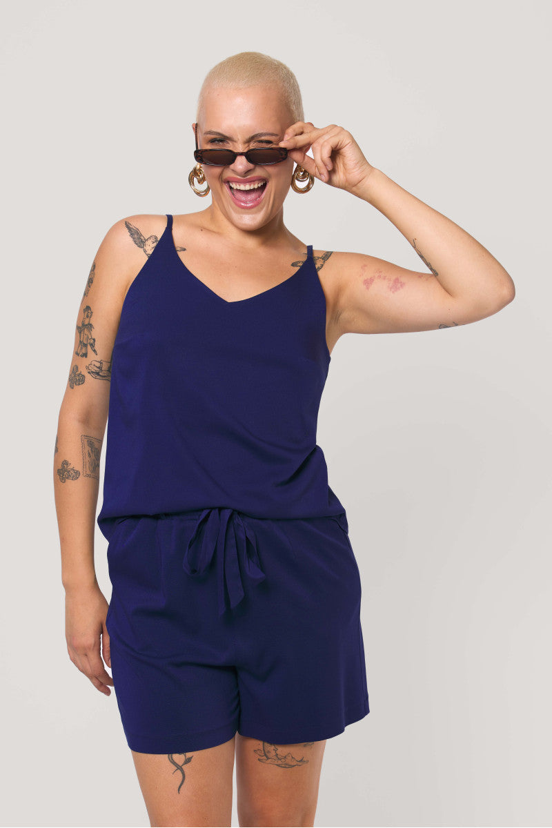 Navy blue viscose strappy top