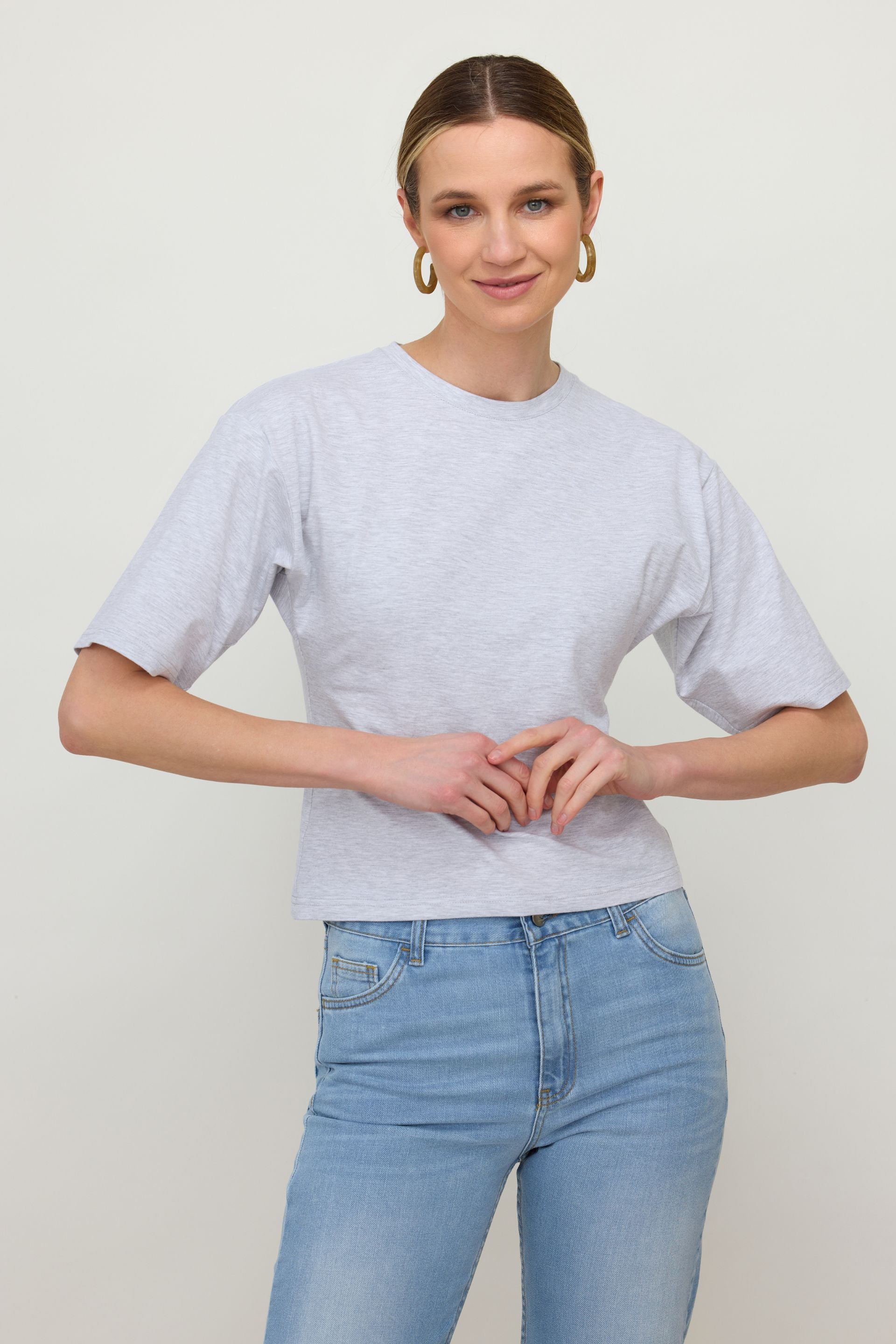 T-shirt z taliowaniem szary melanż