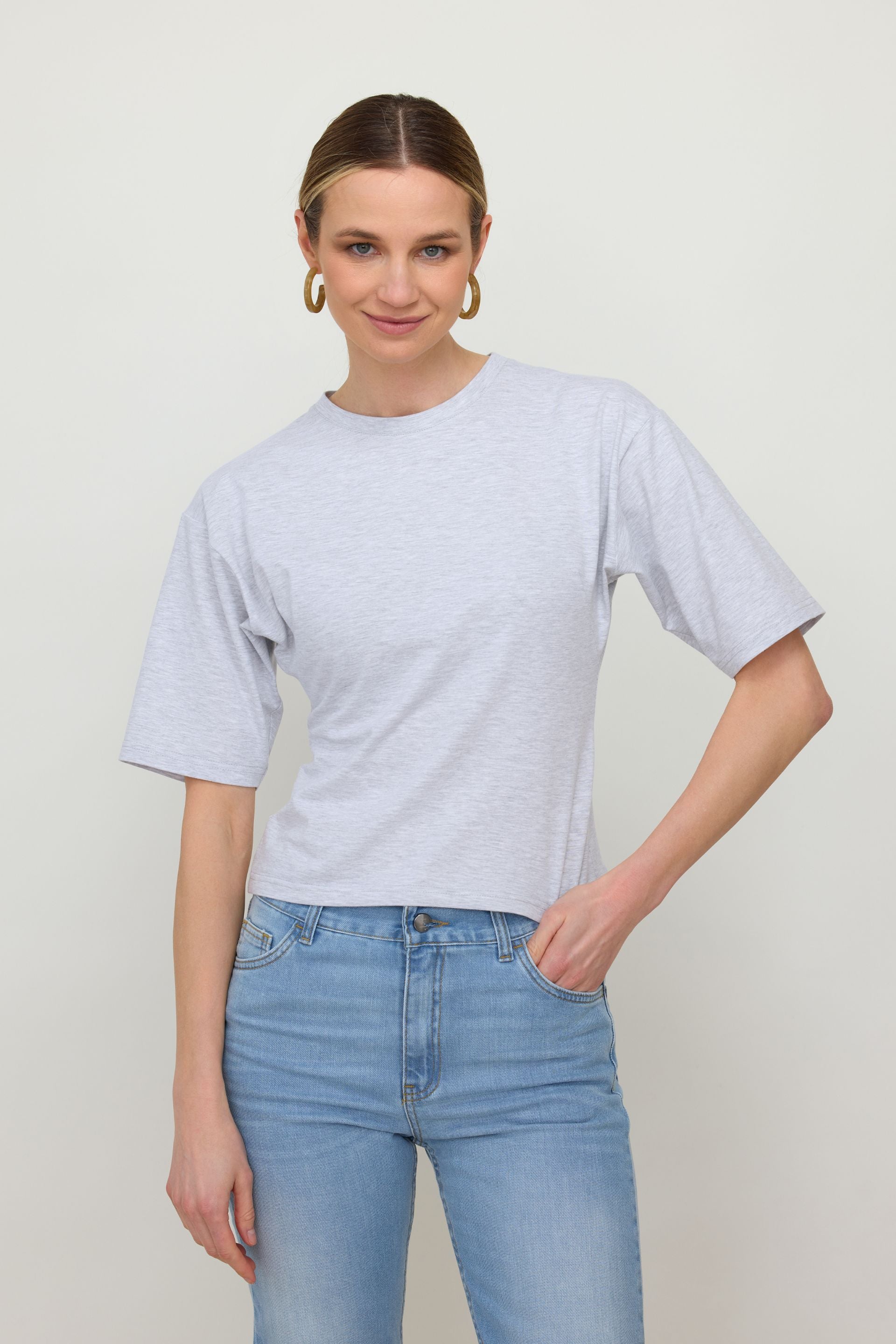 T-shirt z taliowaniem szary melanż