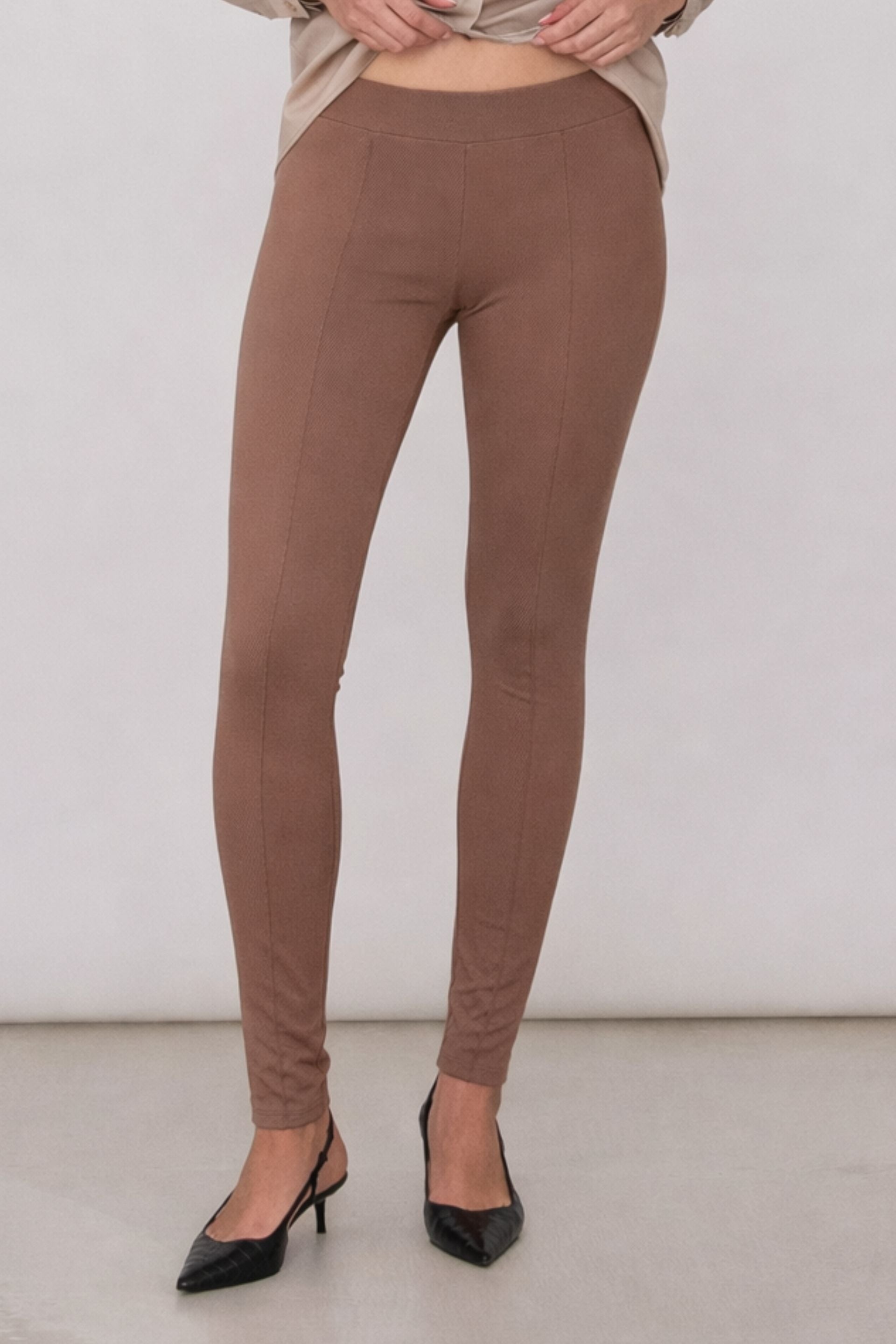 Legginsy z kantem z wiskozy capuccino