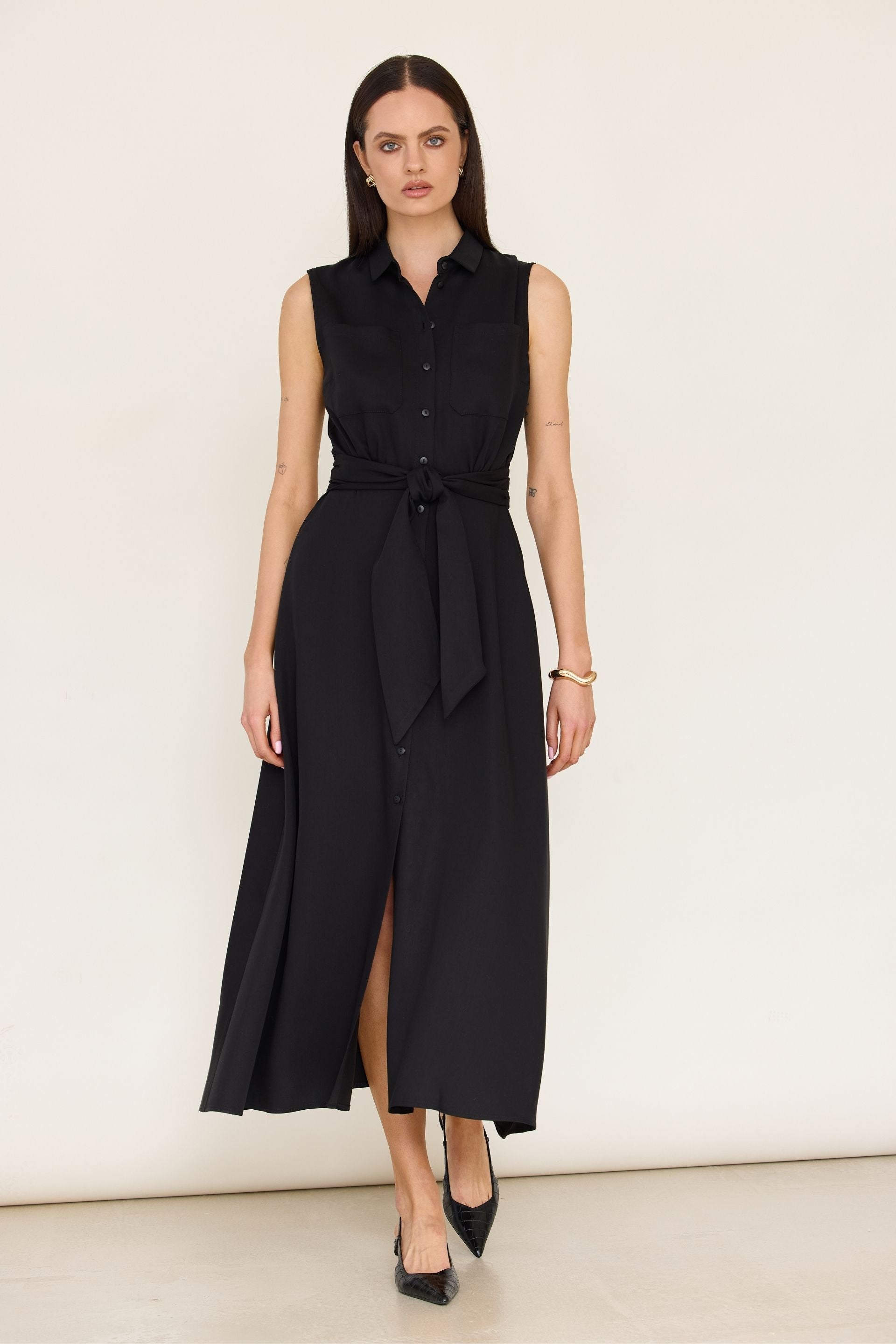 Black lyocell shirt dress