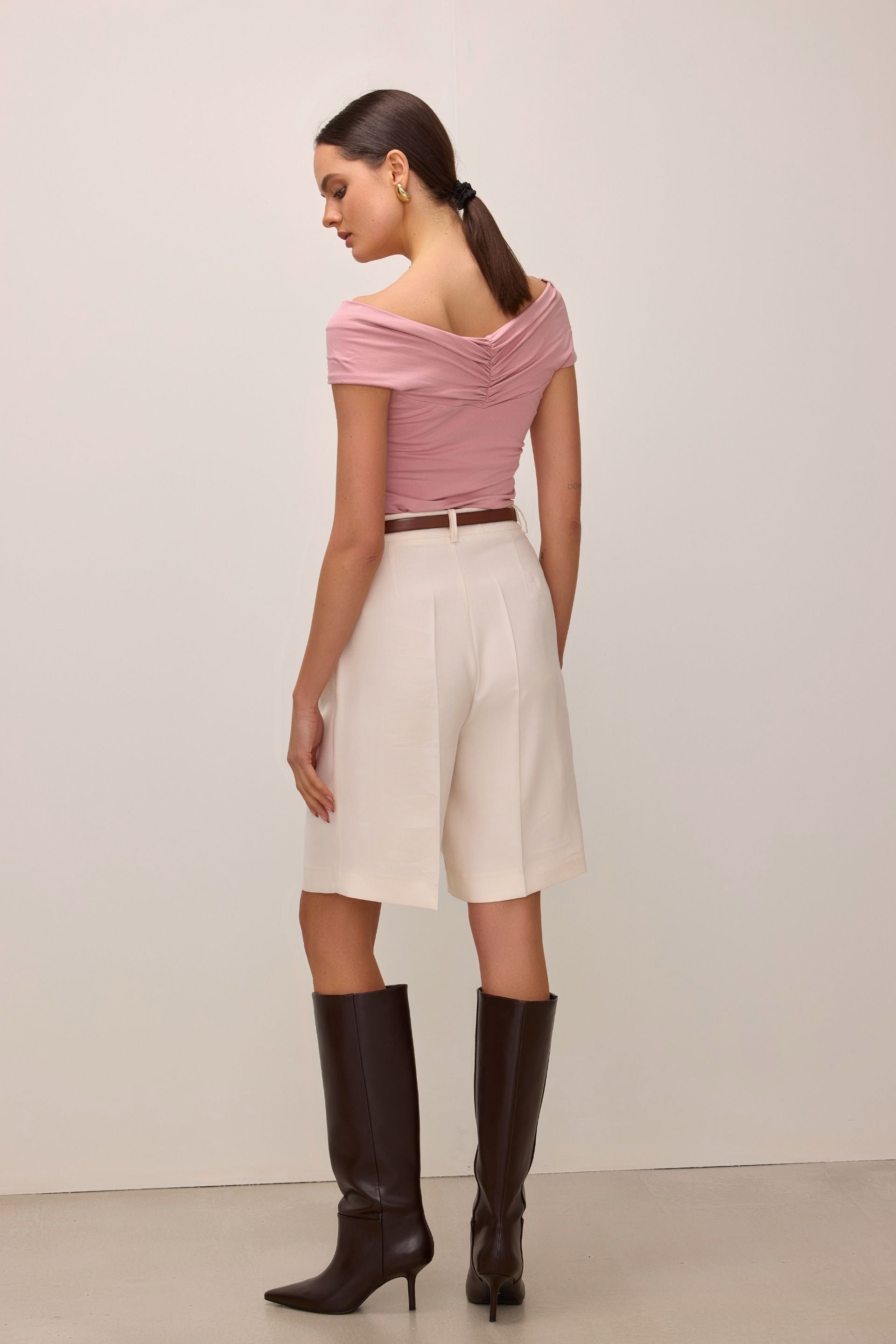 Off-the-shoulder blouse with a wrap, dusty pink