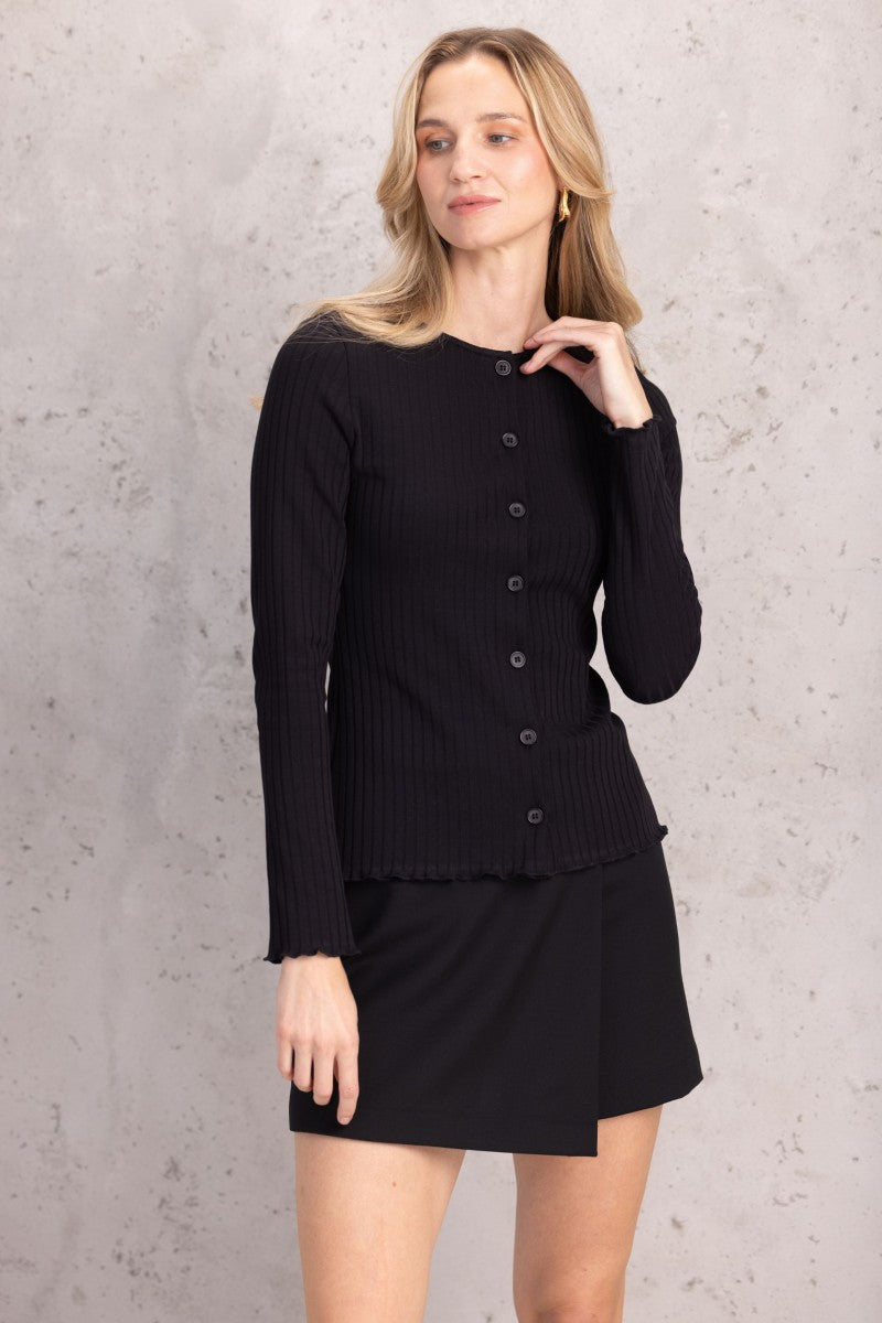 Basic button-down blouse with a wider stripe, black