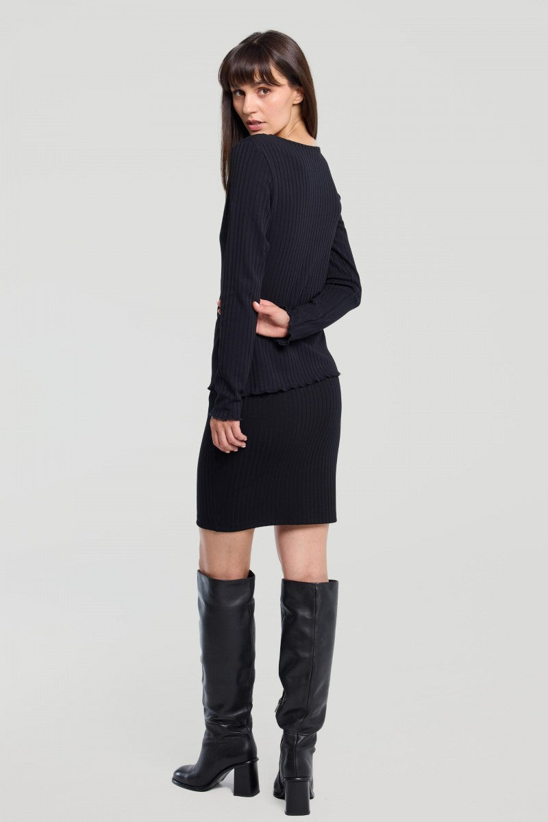 Black V-neck button-down blouse