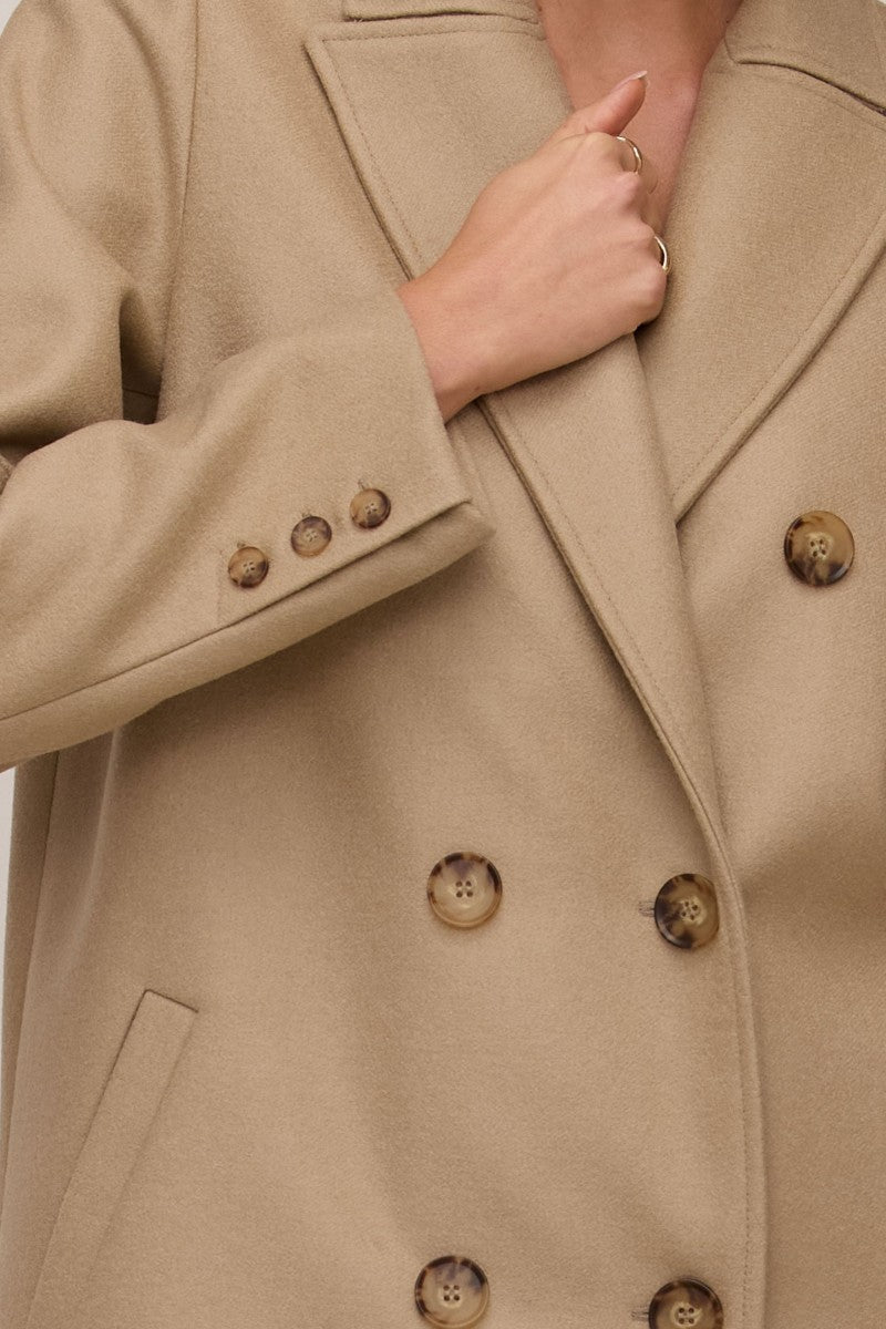 Classic double-breasted merino wool coat in beige