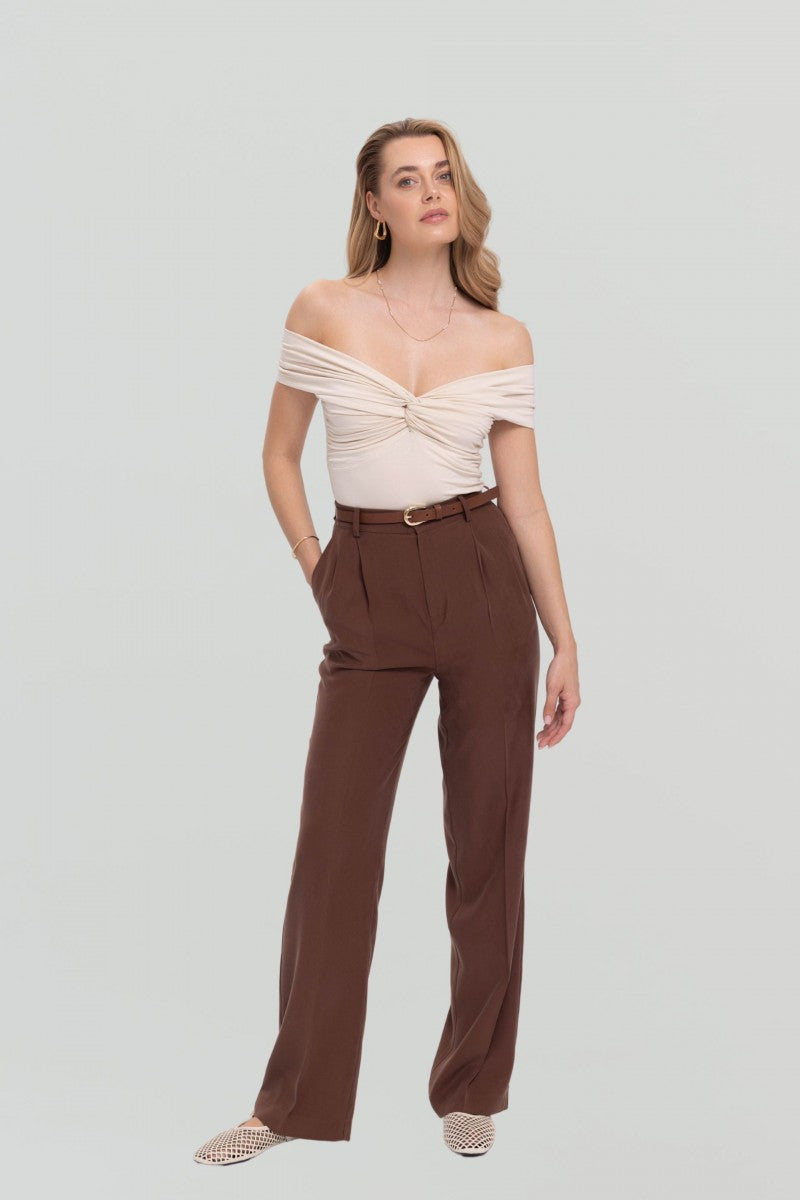 Chocolate wide-leg trousers