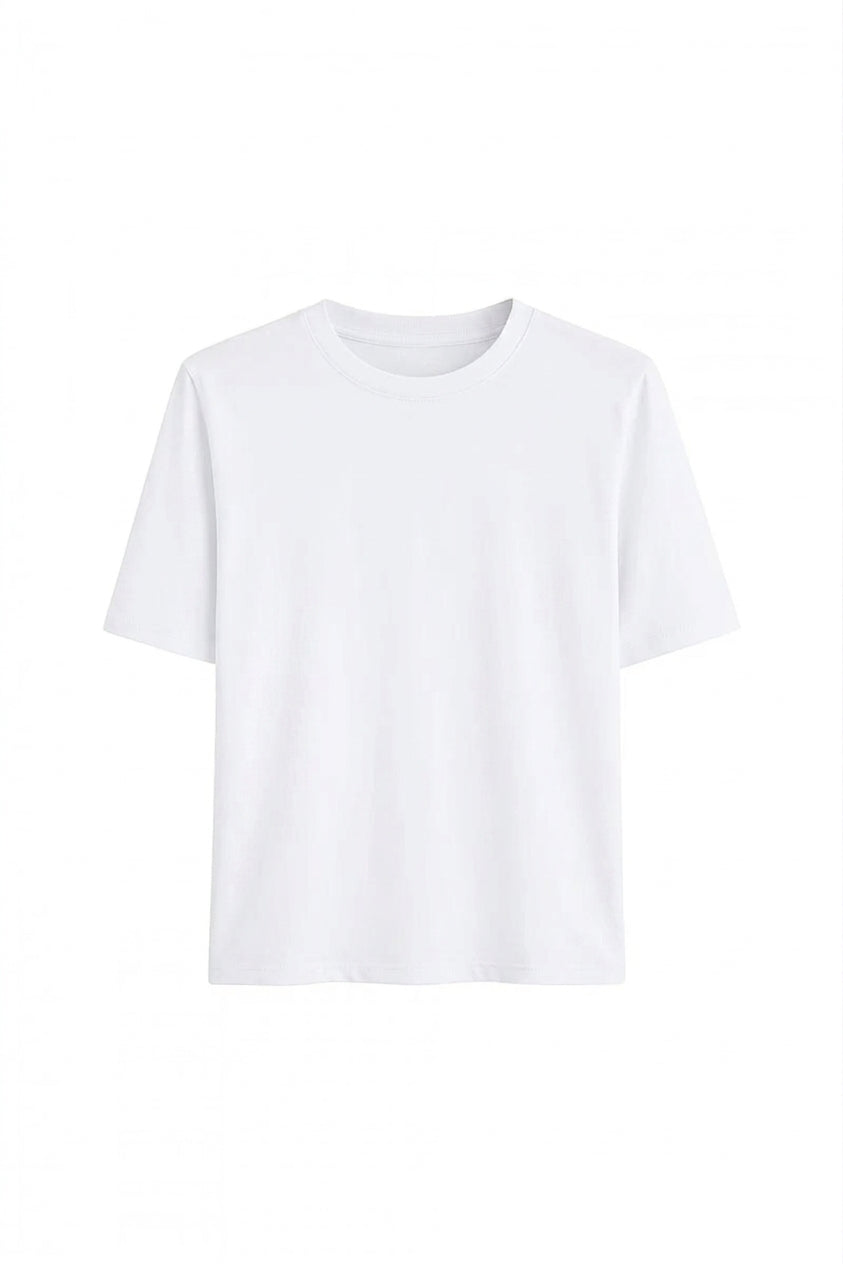 T-shirt basic o pudełkowym kroju biały - packshot
