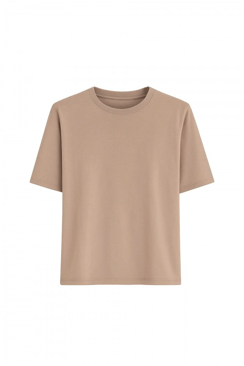 T-shirt basic o pudełkowym kroju capuccino - packshot